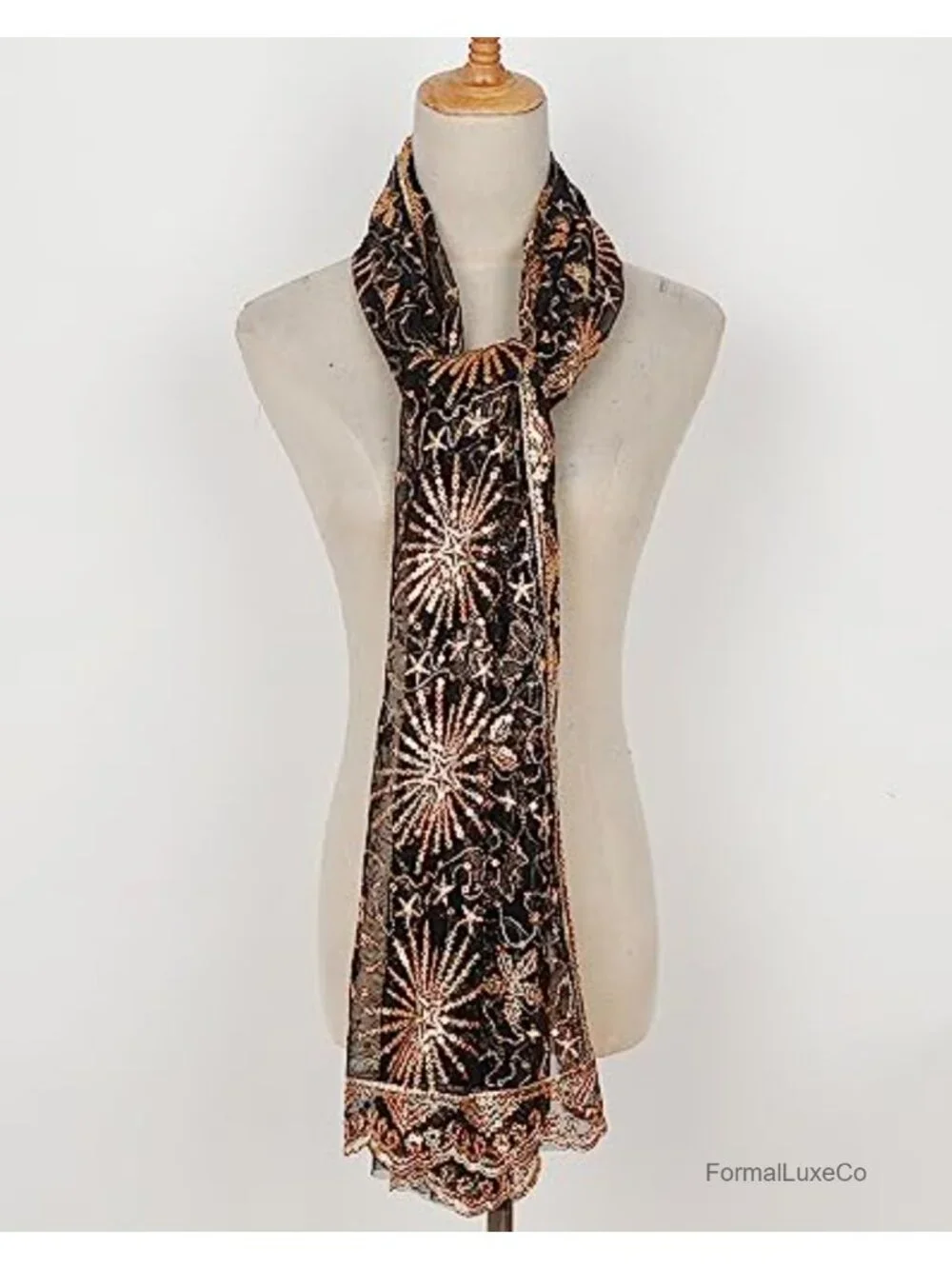 Lace Sequin Evening Shawl Wrap 1920s Fringe Scarf Women's Party Accessory